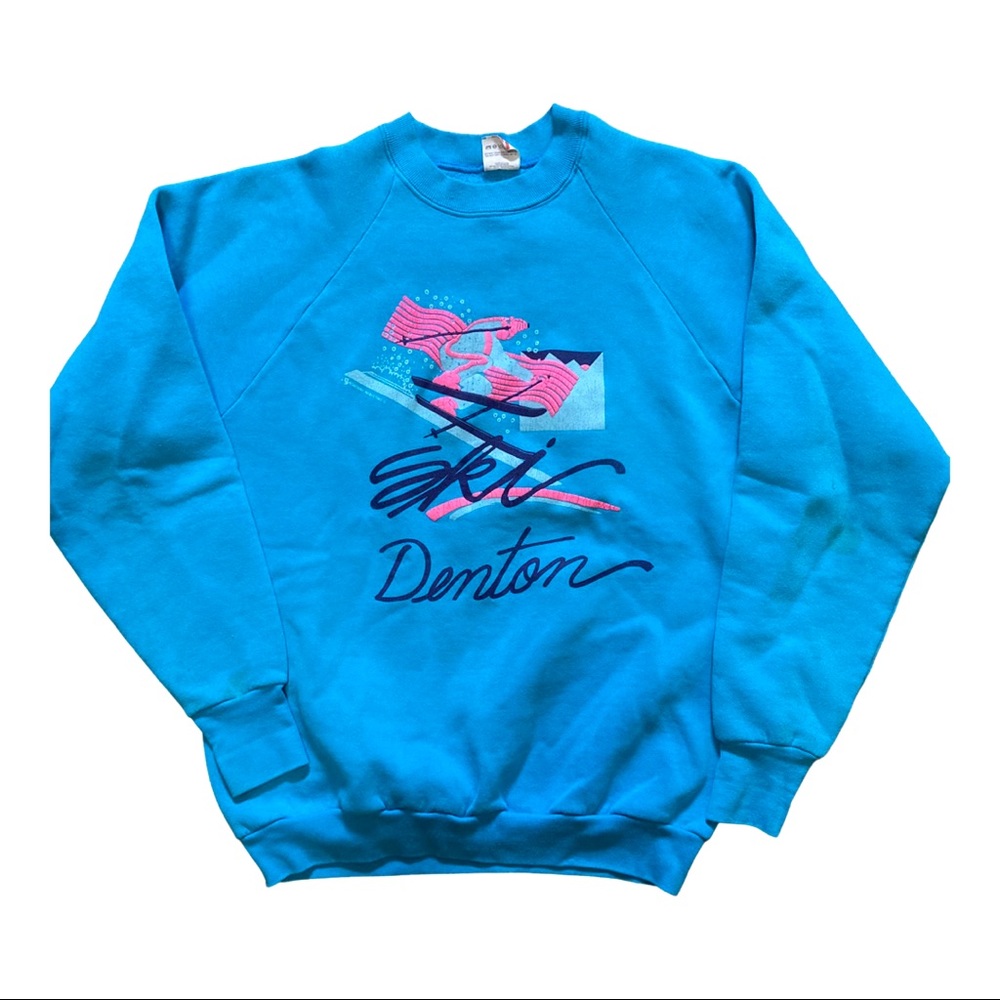 Vintage neon ski sweater / crewneck raglan 80’s pink blue